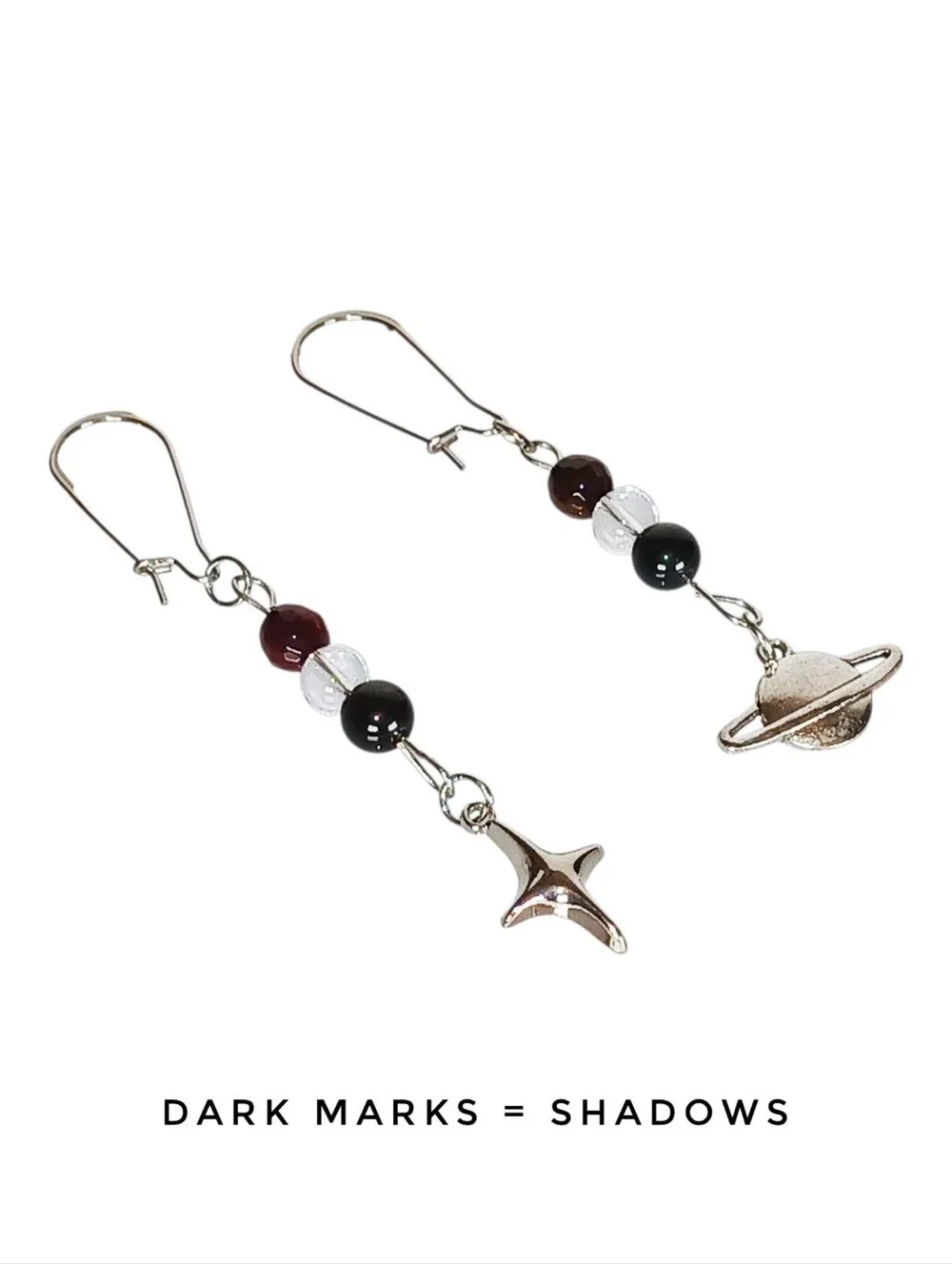 Silver Planet and Star Hypoallergenic Earrings Obsidian Agate Clear Quartz 60s